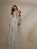 Elegant Appliquéd Boho Wedding Dress Graceful Tulle Bride Gown Graceful Strapless Bride Robe Vestidos De Novia As Picture