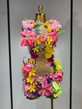 Sparkly Rhinestones 3D Flower Mesh Transparent Jumpsut Women Sexy Evening Party Birthday Nightclub Performance Stage Costume dress