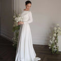 White A-Line Long Wedding Dresses Simple O-Neck Long Sleeve Bride Dress 2025 Boho Beach Wedding Prom Gowns Custom Size