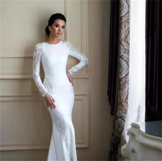 Exquisite Appliqued Wedding Dresses Lace Beaded Sequins Boho Mermaid Evening Dress Long Sleeves Plus Size Vestidos De Novia As Picture