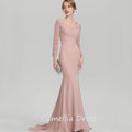 Elegant Customized A Line Chiffon Mother of Bride Dresses Mermaid Long Sleeve Formal Evening Gowns Lace Bridal Party Dress