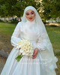 Muslim A-line Wedding Dresses High Collar Satin Bride Gown Floor Length Bridal Dress Long Sleeves Custom robe de mariée