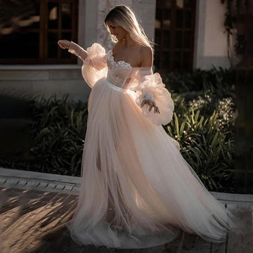 Exquisite Sweetheart Neckline Wedding Dresses Off The Shoulder Lace Appliques Sweep Train Bridal Gowns Vestido De Noiva Ivory