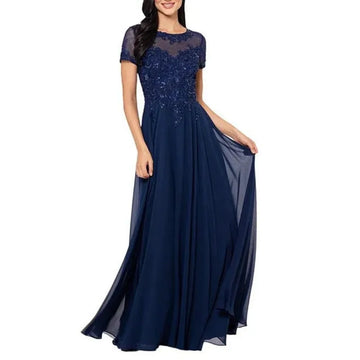 Customized Mother Dresses Short Sleeves A Line Formal Gowns Lace Sequined Bride Party Dress Chiffon robes invitée mariage picture color