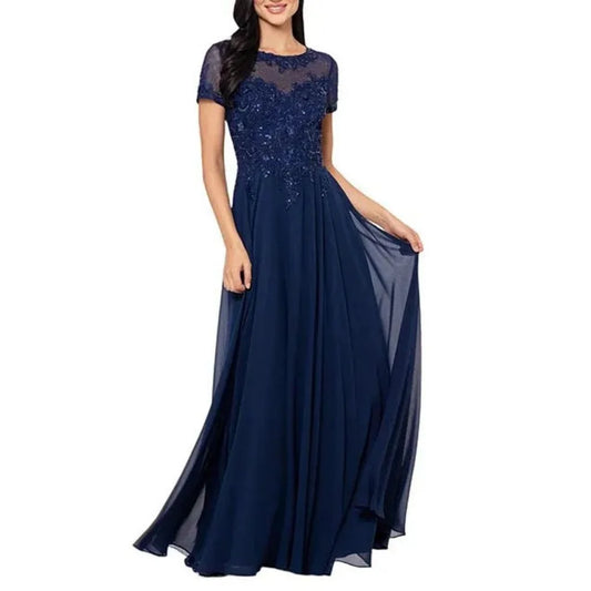 Customized Mother Dresses Short Sleeves A Line Formal Gowns Lace Sequined Bride Party Dress Chiffon robes invitée mariage picture color