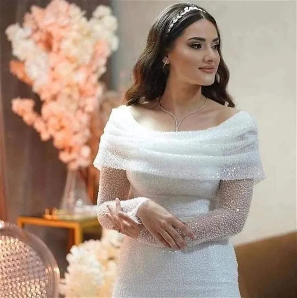 Luxury Beading Mermaid Wedding Dress Glitter Sequins Long Sleeves Shiny Sequins Robes De Soirée