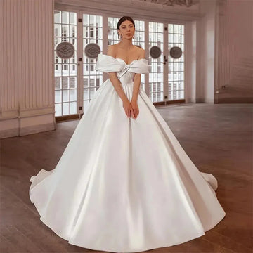 Luxury Wedding Dress Simple A-Line Sweetheart Bridal Gowns Appliques Backless Satin Sleeveless Vestidos De Novia Champagne Custom size