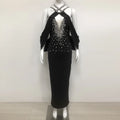 Elegant Women'S Spaghetti Strap Bandage Long Dress Luxury Diamonds Sexy Backless Tight Maxi Dress Celebrity Evening Party Gowns black