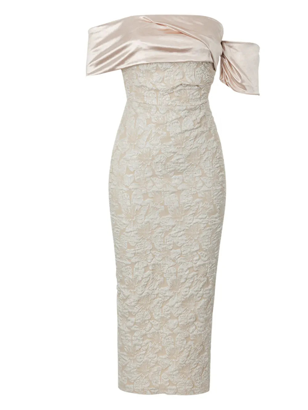 2024 Sexy Women Light Luxury Embossed Design Dress with One Collar Shoulder Bodycon Bareback Patchwork Midi Dress Party Vestidos