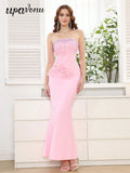 2025 Spring Sexy Women's Hot Diamond Design Bandage Dress Strapless Sleeveless Bodycon Backless Long Dresses Club Party Vestidos