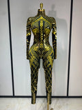 Sexy Shiny Sequins Mirror Spandex Jumpsuit 2025 Women Prom Dancer Singer Costume Evening Birthday Show Performance Stage Outfit yellow