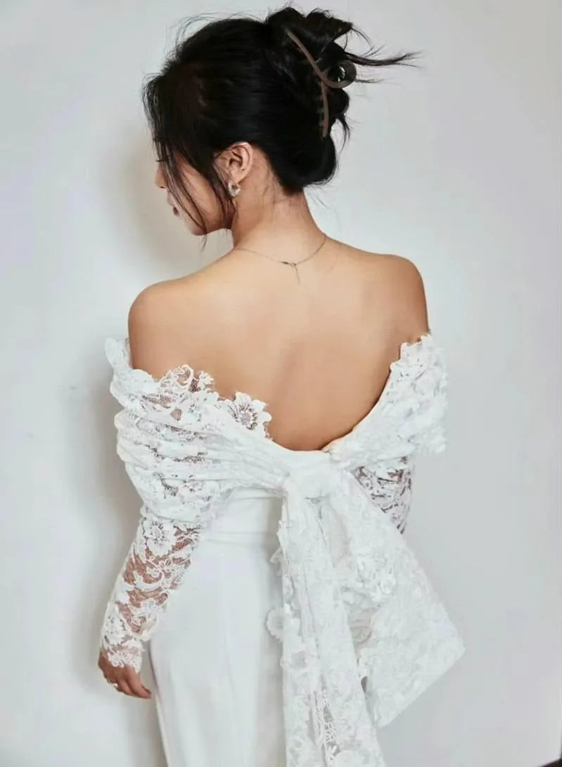 Graceful Wedding Dresses Satin Sheath Mermaid Off The Shoulder Simple Bridal Gowns Glamorous Robes Pretty Vestidos De Novia