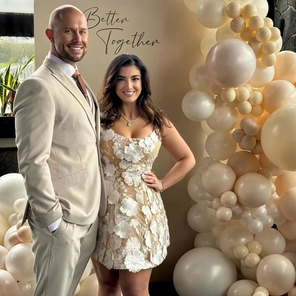 Scoop Neck Mini Puffy Skirt After Party Bridal Gowns Sleeveless Embroidered Flowers Blossom Fully Lined Appliqués Wedding Dress