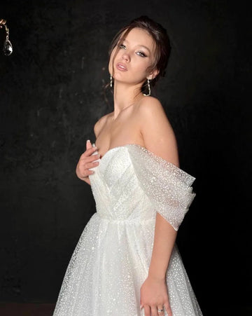 Msikoods Glitter Princess Wedding Dresses Off The Shoulder Sparkly Sleeveless Bridal Gowns A-Line Dubai Pageant Long Bride Dress