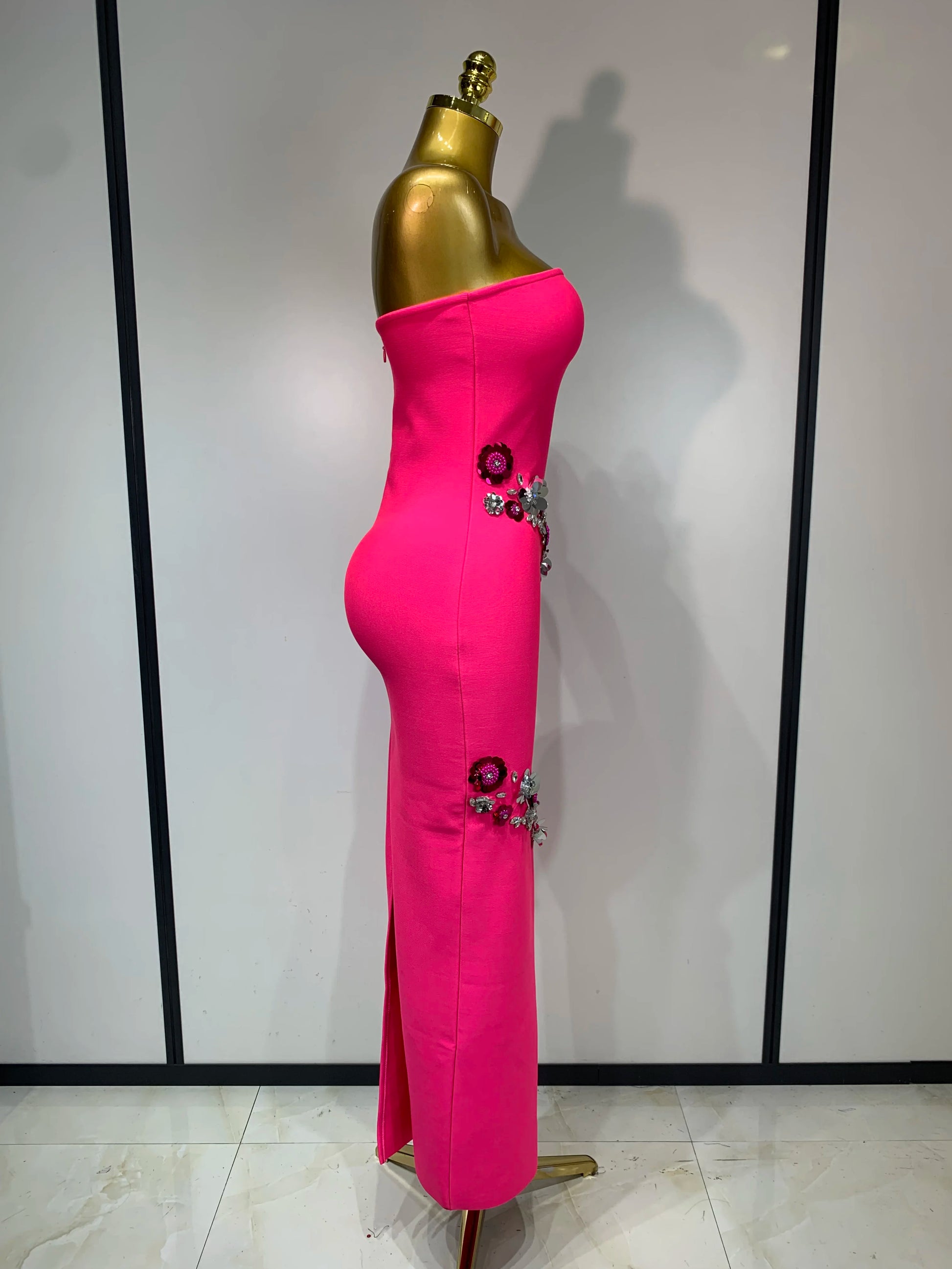 Sexy Fashion Elegant Strapless Beading Bodycon Long Dress Women Club Birthday Evening Party Slim Celebrity Elegangt Dresses