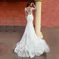 Boho Mermaid Wedding Dress Sheer O-neck Long Sleeves Appliques Lace Elegant Bridal Gown Floor Length Robe De Mariage