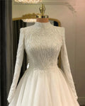 Luxury Bespoke Wedding Dress High Neck A Line Beads Bodice Long Sleeves Muslim Bridal Gowns For Bride Robe De Mariée