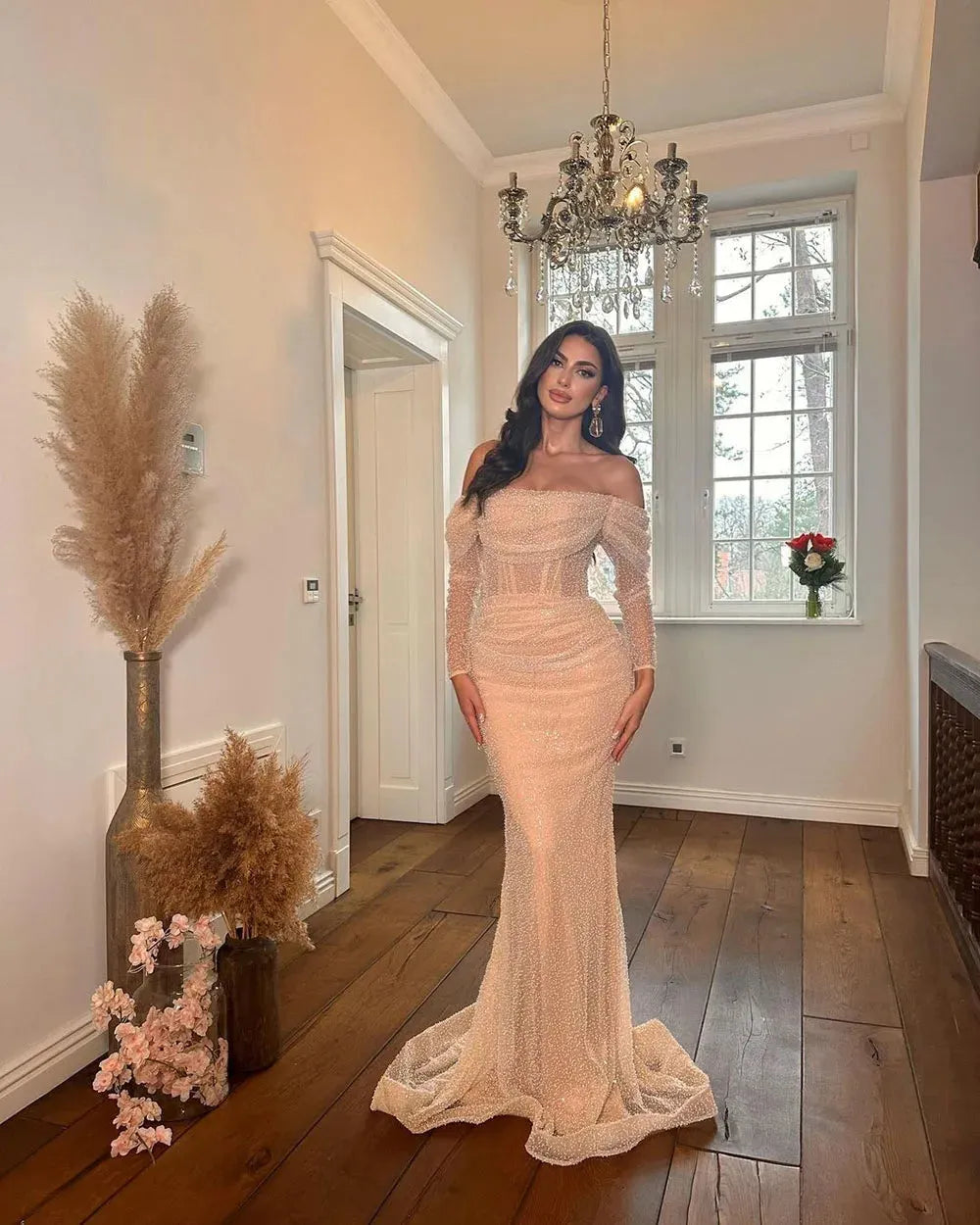 Glitter Princess Wedding Dresses Off The Shoulder Sparkly Sleeveless Bridal Gowns A-Line Dubai Pageant Long Bride Dress Champagne