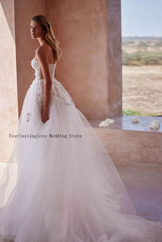 Modern Sweetheart Lace Applique Boho Beach A Line Wedding Dresses Custom Made Vestido De Noival