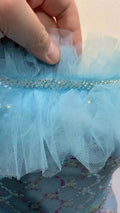 2024 Sexy Women's Light Luxury Blue Sparkle Maxi Dress with One Collar Feather Design Shoulder Buckle Bodycon Long Dress Vestido