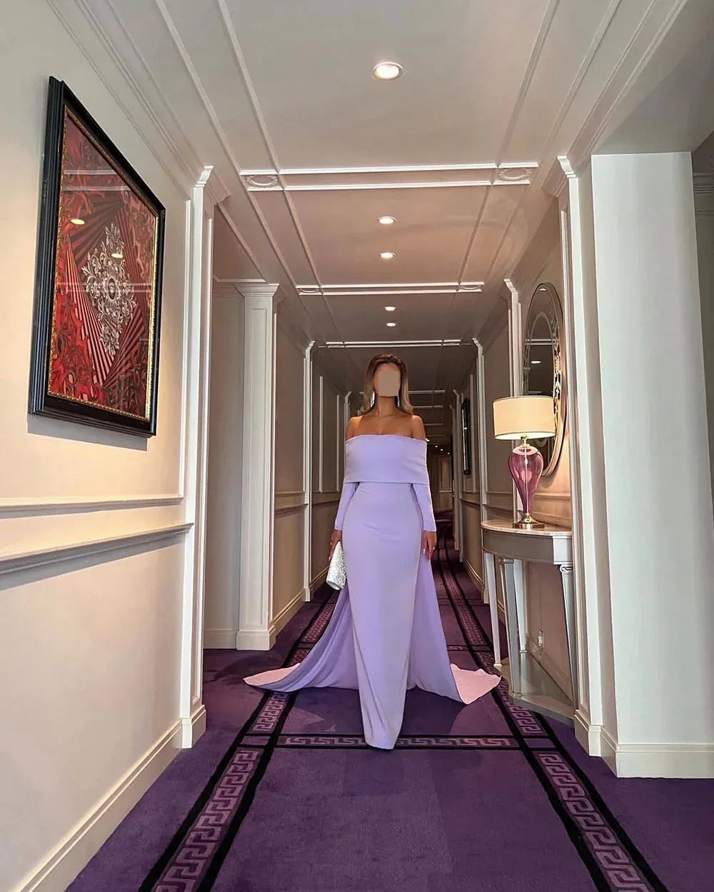 Elegant Mauve Cape Sleeve Mermaid Evening Dress Dubai Elastic Satin Prom Dress Arabic Formal Party Dress