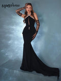 2024 Sexy Christmas Tailcoat And Floor Dress Women Hanging Neck Rhinestone Glove Design Hollowed Out Backless Long Dress Vestido