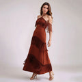 Elegant Bandage Tassels Dress Women Sexy Halter Backless Sleeveless Hollow Out Vestidos Female 2025 Fashion Evening Party Robe Brown