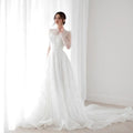 Elegant A-Line Wedding Dresses 2025 Long Sleeve Lace Glitter Bridal Dress Boho Beach Wedding Prom Ball Gowns Customized White