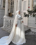 Elegant Muslim Wedding Dresses Long Sleeves Bride Dress with Cape Robe De Mariée Dubai Formal Prom Party Gowns Customized