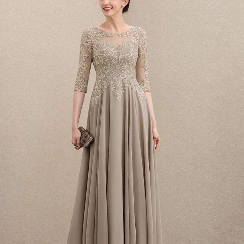 Mother Of The Bride Dress - Customized Elegant Formal Occasion Dress Half Sleeves A Line Lace Wedding Party Gowns Chiffon Mother Dresses New For Bride