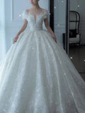 Princess Sexy Luxury Crystal Beaded Wedding Dress Puff Tulle White Wedding Gown Simple Bride Dress Women