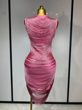 Women Sexy Tassel Pink Mini Bodycon Bandage Dress 2025 Celebrity Designer Fashion Party Evening Nightclub Dresses Cocktail Gowns