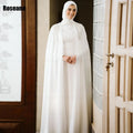 Customized Muslim New A-line Wedding Dresses Applique Paillette Vertically Draped Pleat Bride Dress Brush Train robe de mariée
