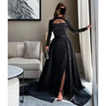 Noble Saudi Black Prom Dress A-Line Strapless Long Sleeves Sequined Floor Length Party Dresses vestidos de graduación