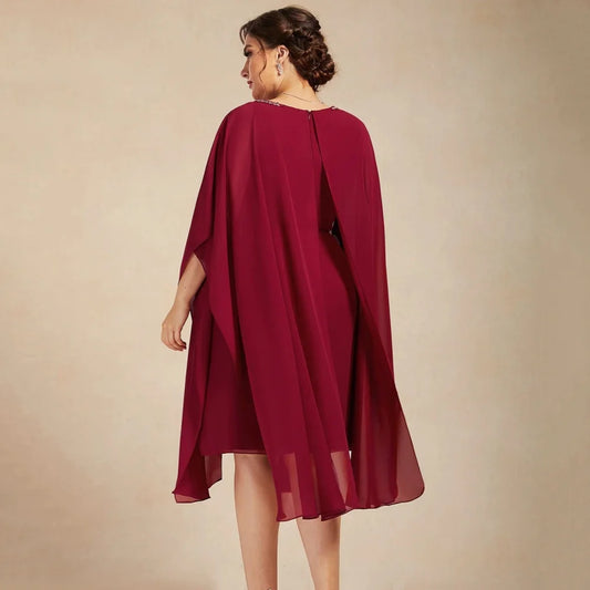 Customized O Neck Mother of Dresses Straight Casual Evening Gowns Crystal Wine Red Bride Party Dress robes invitée mariage