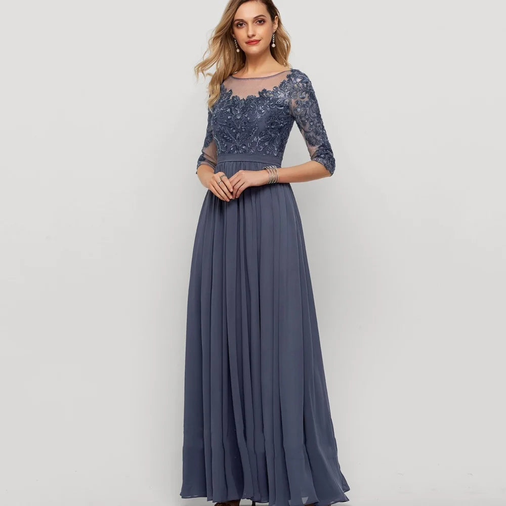 Customized Chiffon A Line Mother of Dresses Elegant Lace Applique Formal Bride Evening Gown vestido invitada boda