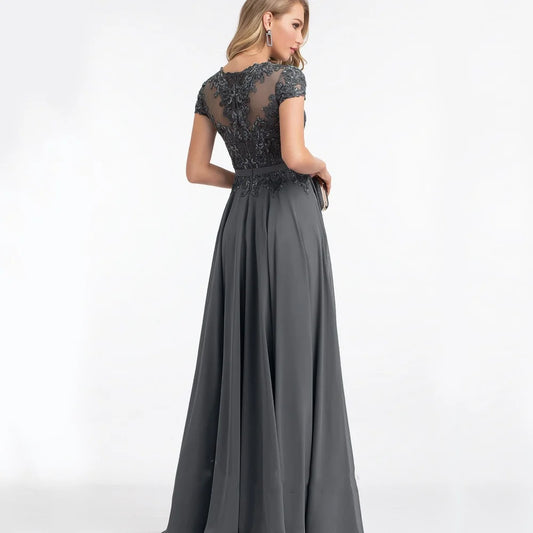 Formal Customized Elegant Mother of Dresses Short Sleeve Evening Gowns Applique A Line Bride Party Dress robes invitée mariage