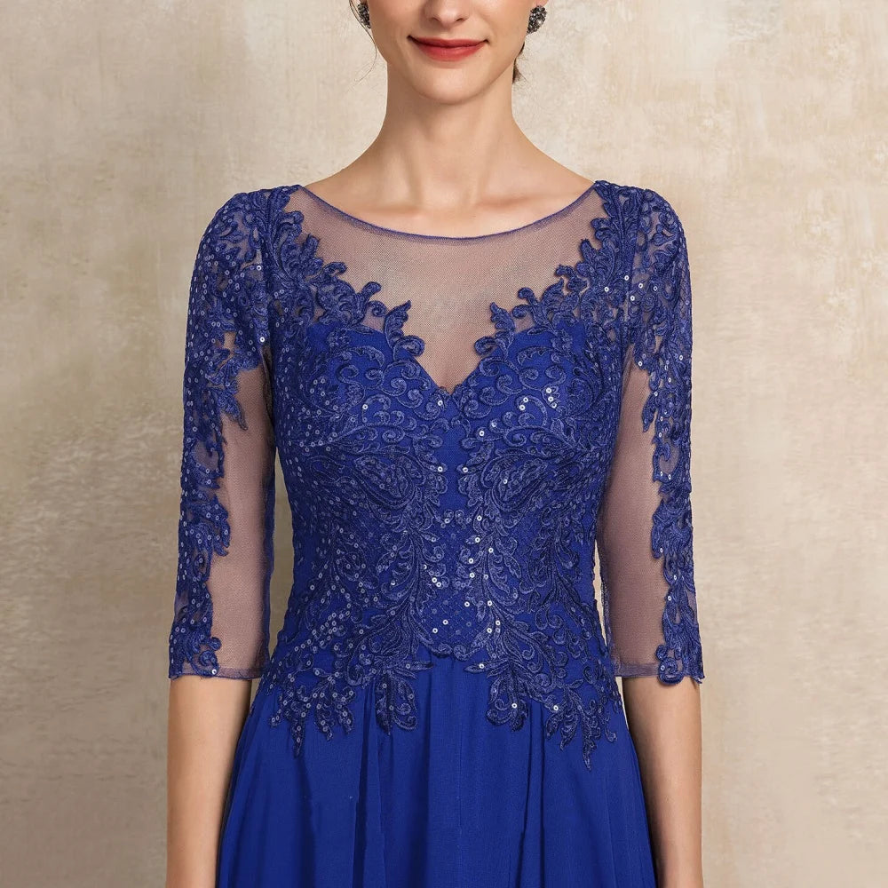 Mother Of The Bride Dress - O Neck Customized Mother of Dresses Sequined Appliques Evening Gowns Elegant A Line Bride Party Dress robes invitée mariage