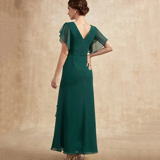 V Neck Mother Dresses Customized Mermaid Bride Party Dress Short Sleeve Formal Occasion Gown Elegant robes invitée mariage