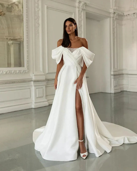 Vintage Mermaid Wedding Dresses Off Shoulder Appliques Lace Long Sleeves Bridal Gowns With Detachable Train Bride Dress
