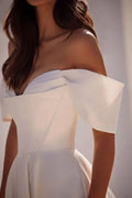 Off-the-shoulder V-neck Wedding Dresses Sweep Train Formal Bridal Grown Vestido De Noival