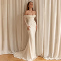 Luxury Mermaid White Wedding Dress Beaded Off The Shoulder Sexy Backless Wedding Gown Long Sleeve Strapless Detachable Train White