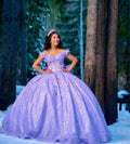 Shiny Lilac Quinceanera Dresses 2025Off Shoulders 3D Flower Ball Gown Vestidos De 15 Quinceañeras Sweet 16 Birthday Customized Lilac