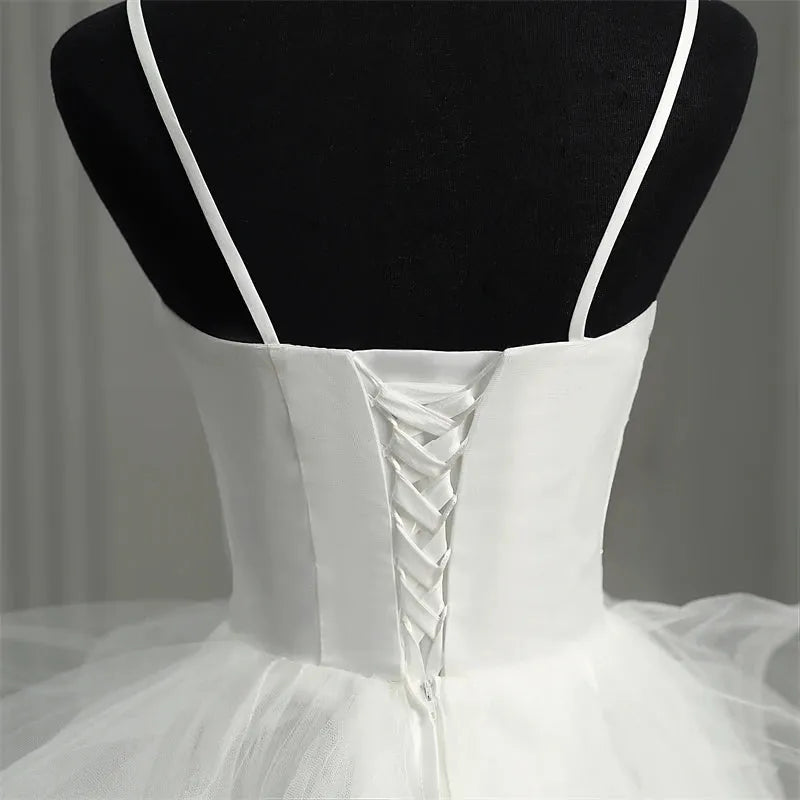 Short Front Long Back Gothic White Wedding Dresses Spaghetti Straps Deep V Neck High-low Bridal Gowns Vestido Custom Color