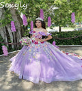Fairy Lilac Quinceanera Dresses Off Shoulders Colorful Flowers Princess Vestido De 15 Años Debutante Charro Sweet 16 Customized