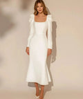 Elegant Wedding Dresses Square Neck Long Sleeve Short Mermaid Tea-Length Bridal Gown Wedding Party Dress Satin Formal Dress As Picture