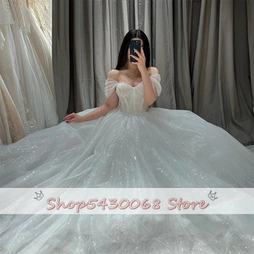 KapokDressy Elegant Glitter Lace Wedding Dresses Sweetheart A-Line Shiny Off Shoulder Bridal Gowns Backless Sparkly Bride Dress