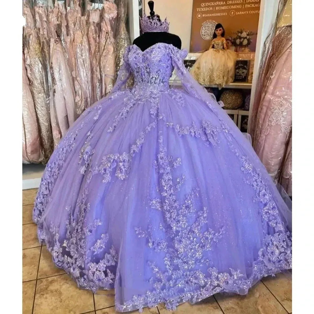 Luxury Glittering Lavender Quinceanera Dresses Birthday Party Prom Princess Ball Gown Vestidos De 15 Anos Corset