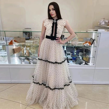A Line Dotted Tulle Lace Prom Dresses Vintage Long Party Dress Women Formal Evening Gowns Occasion Event Outfit Ivory