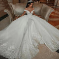 Luxury Mermaid Wedding Dresses Detachable Train Appliques Off Shoulder Lace Up Back Aso Ebi Bridal Gown Vestido De Novia